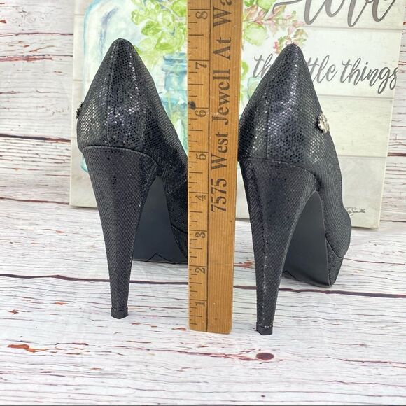 Dereon Metallic Glitter Platform Pumps Black 7 Stiletto - Picture 7 of 10